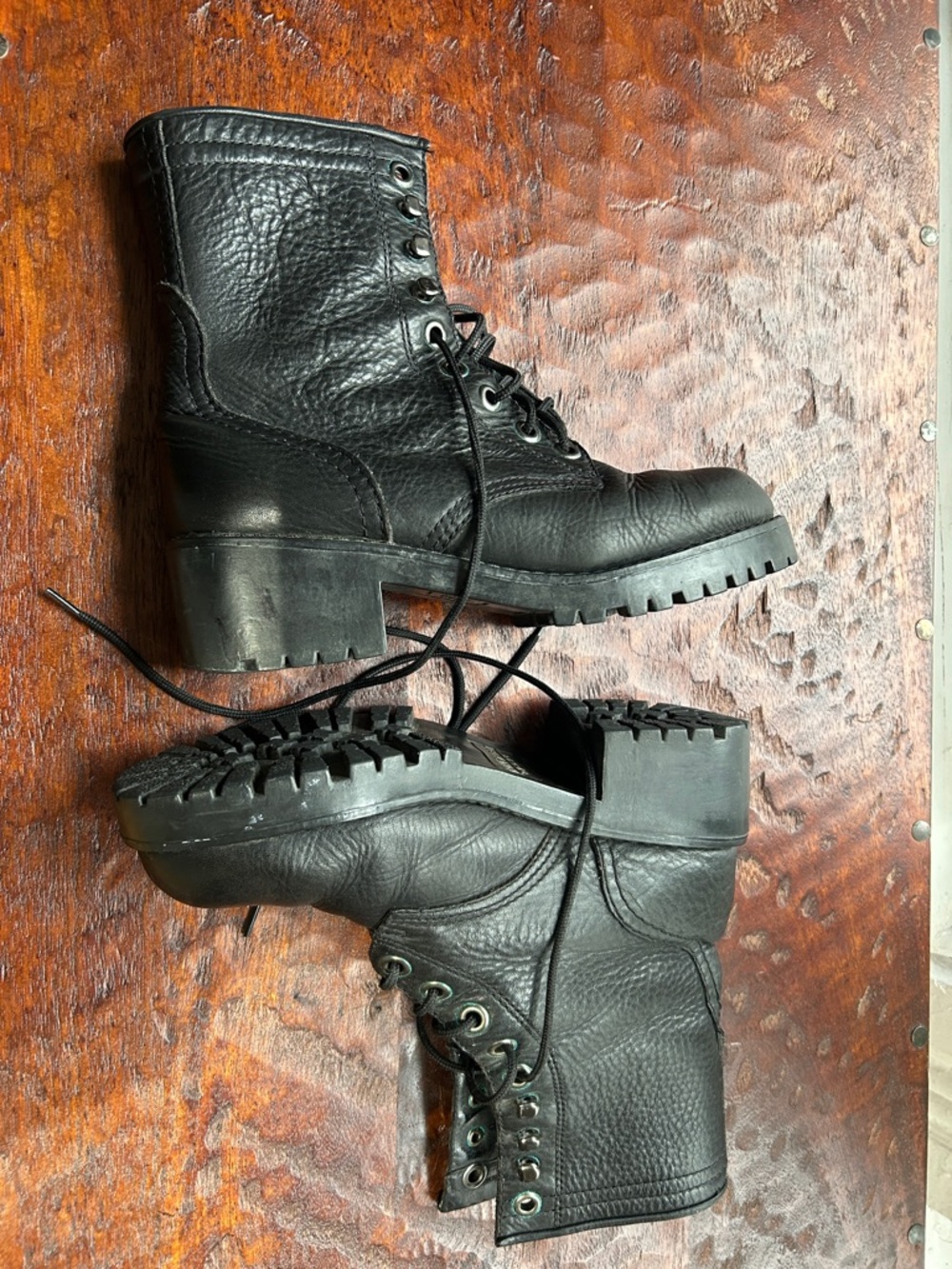 Nine West Black Leather Combat Boots Vintage - Picture 2 of 8